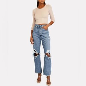 Agolde Blue Distressed Straight Leg Jeans